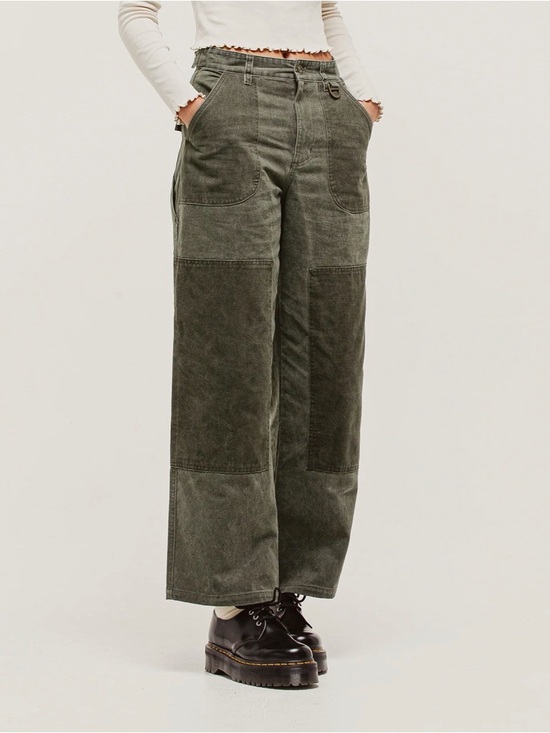 P&Co Denim - High-Rise Wide-Leg Patchwork Jeans in Olive Green
